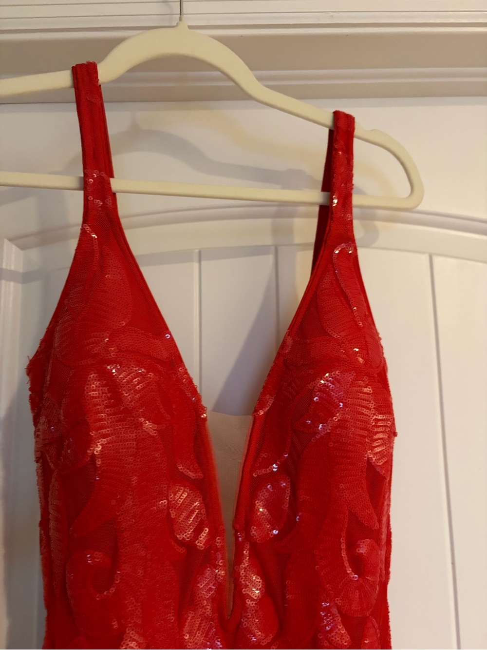 Jovani Red Sequin Plunge V-Neck Evening Gown - Picture 2 of 14